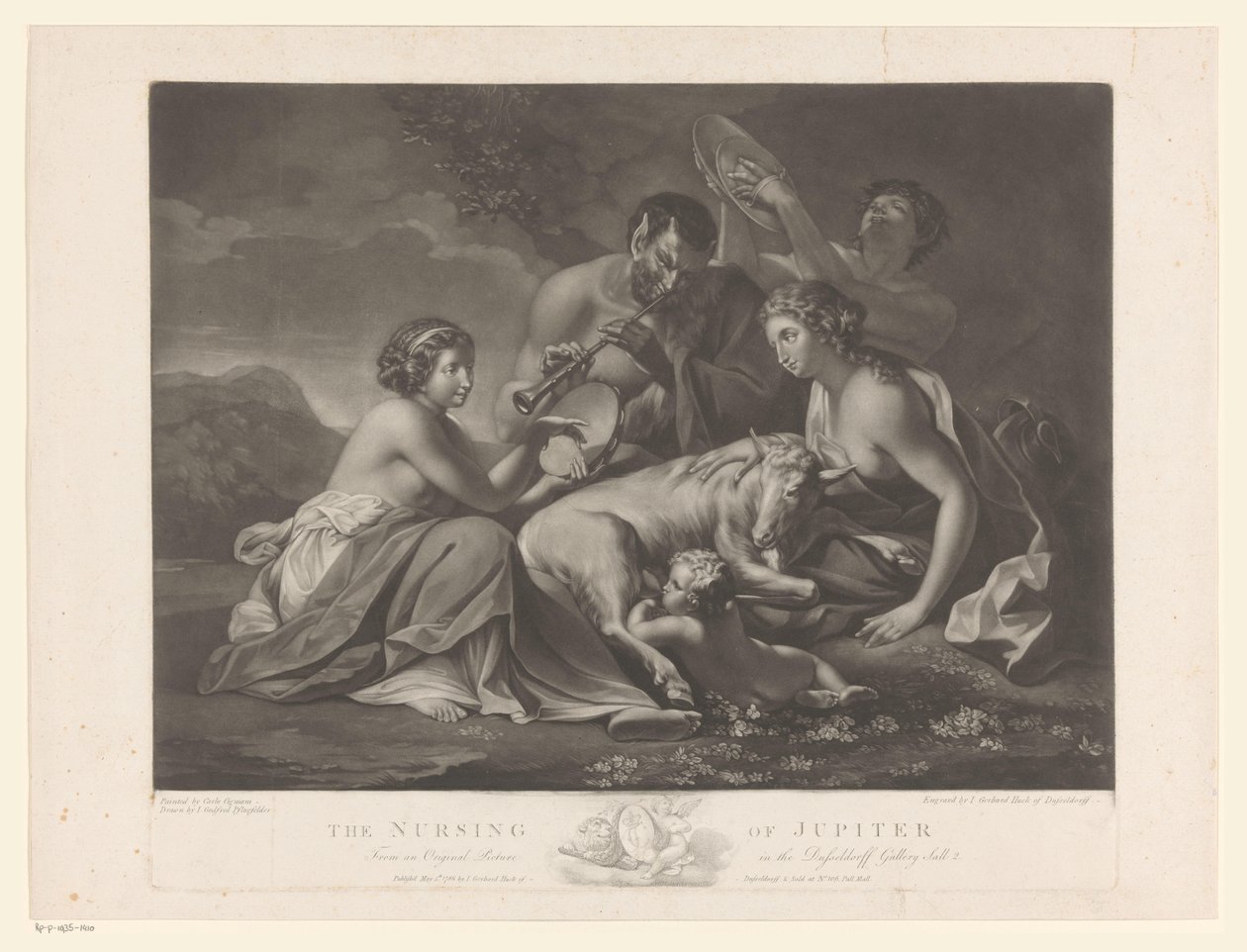 Jupiter gezoogd door de geit Amalthea The Nursing of Jupiter (tittel på objekt) av Johann Gerard Huck