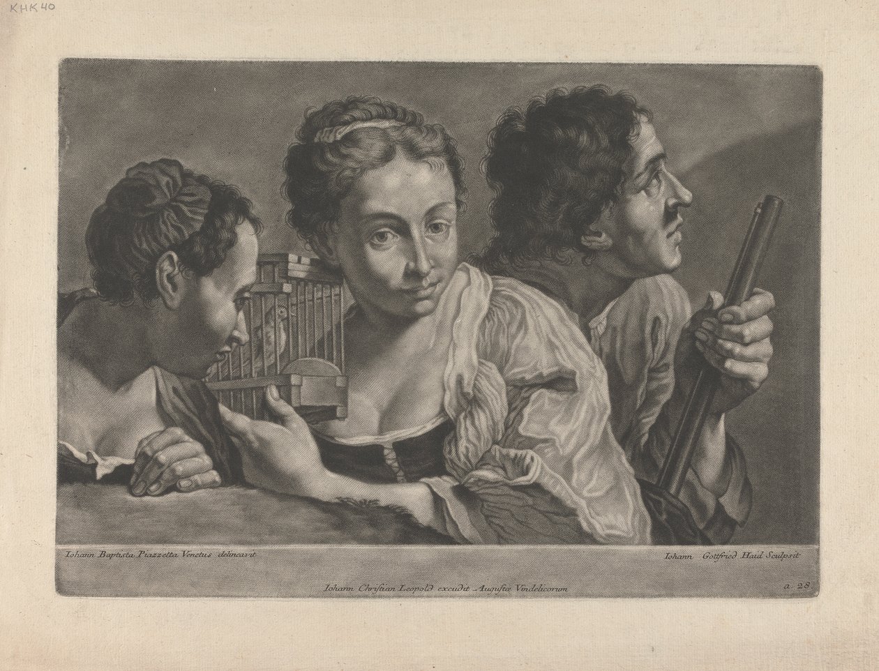 To kvinner som lytter til en fugl, med en mann som holder en pistol av Johann Gottfried Haid