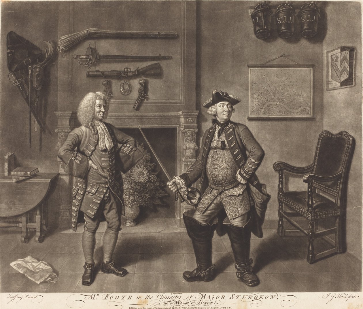 Mr. Foote i karakteren til Major Sturgeon, i ordføreren i Garratt av Johann Gottfried Haid after Johann Zoffany