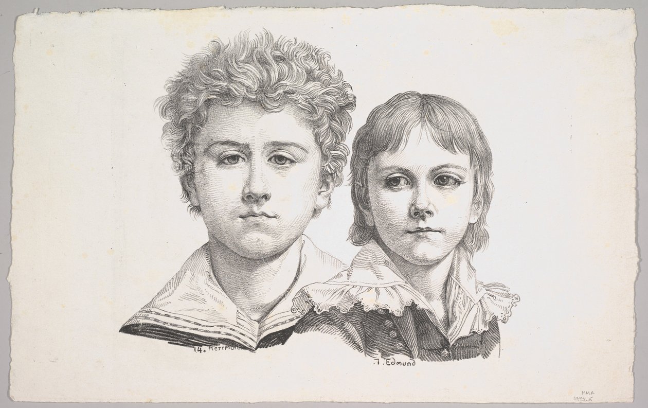 Portrett av Rabe-barna: Hermann, 14 år og Edmond, 7 år, verso: bevis før korr..., 1822. av Johann Gottfried Schadow