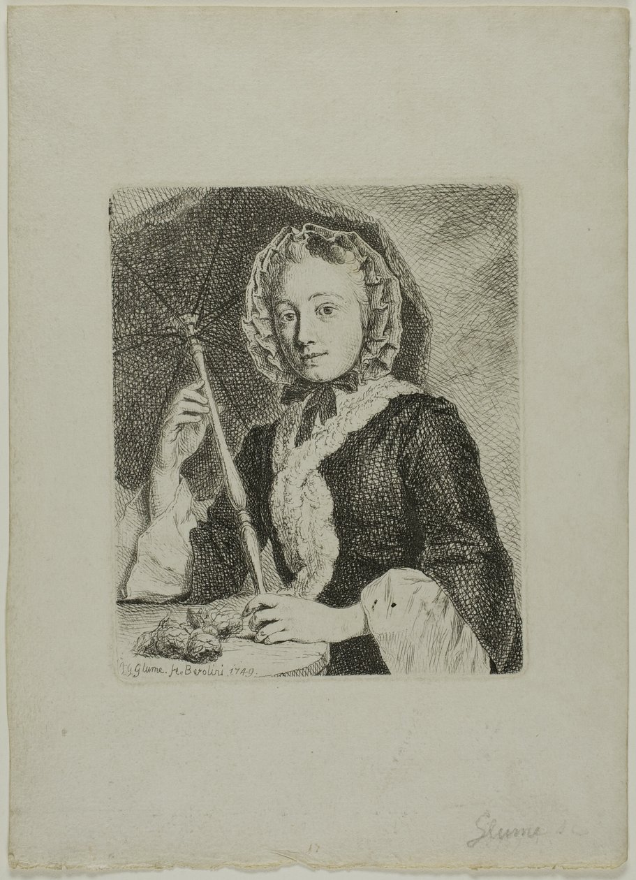 Kvinne med parasoll (fru Friedrich Christian Glume, svigerinne til kunstneren) av Johann Gottlieb Glume