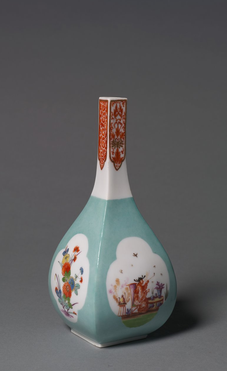 Saki Bottle, produsent Meissen Porselensfabrikk, Tyskland, ca. 1730 av Johann Gregor Herold