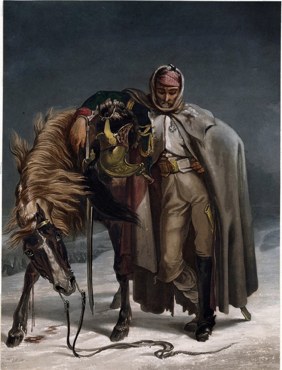 Dragon av de sveitsiske vaktene ved den russiske kampanjen - Bleuler, Johann Heinrich (1758-1823) - ca 1812 - Akvatint - 20,3x15,4 - Privat samling av Johann Heinrich Bleuler