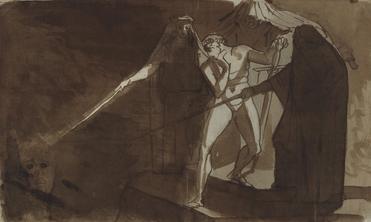 Macbeth og de tre heksene. Illustrasjon for Shakespeares Macbeth, IV,1 av Johann Heinrich Füssli