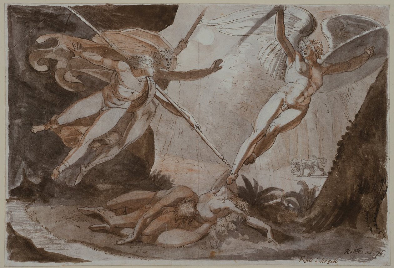 Satan berørt av Ithuriels spyd av Johann Heinrich Füssli