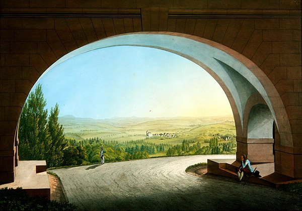 Wilhelmshöhe, Kassel, Tyskland (gouache på papir) av Johann Heinrich II Bleuler