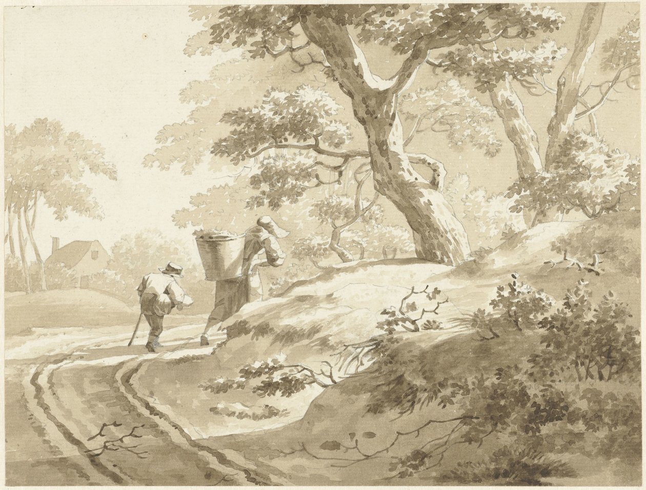 Landskap med en kvinne og en gutt på en landevei av Johann Heinrich Keller (II) (possibly)