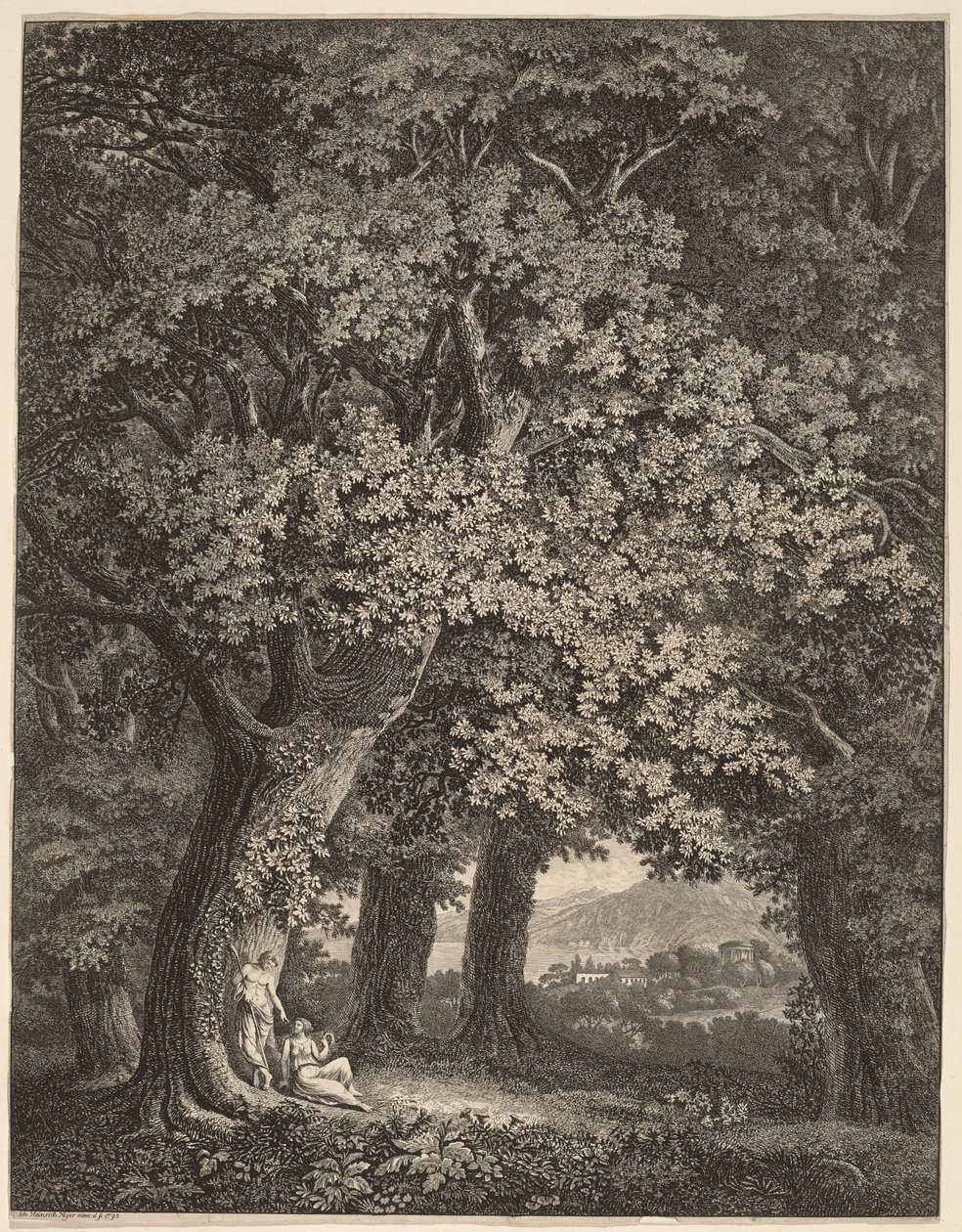 Italiensk landskap med et par hyrder av Johann Heinrich Meyer