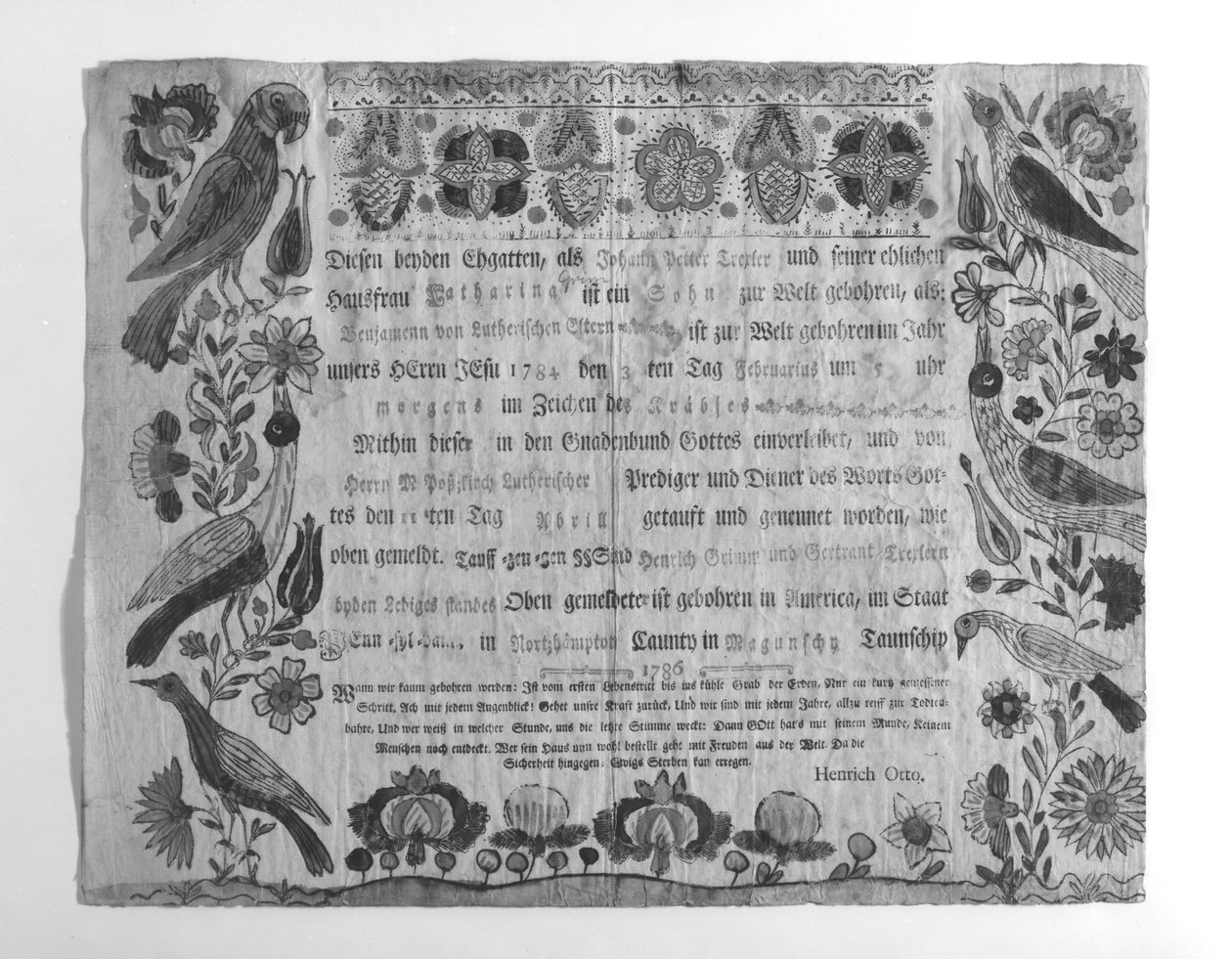 Fødsels- og dåpsattest, 1786. av Johann Heinrich Otto