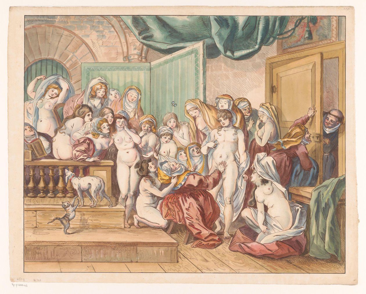 Abdes oppdager en ung mann blant hennes avkledde nonner av Johann Heinrich Ramberg (atelier)