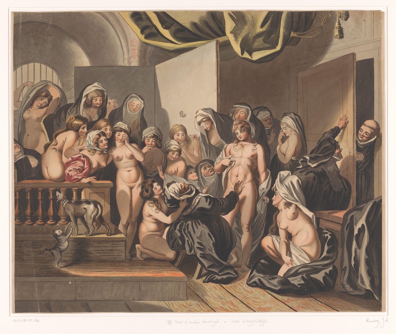 Abdes oppdager en ung mann blant hennes avkledde nonner av Johann Heinrich Ramberg