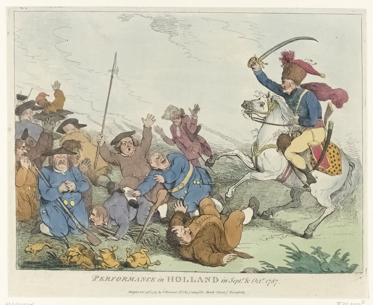 Showet Opptreden i Holland i september og oktober 1787 (tittel på objekt) Fire engelske tegneserier om patriotene i 1787 (serietittel) av Johann Heinrich Ramberg