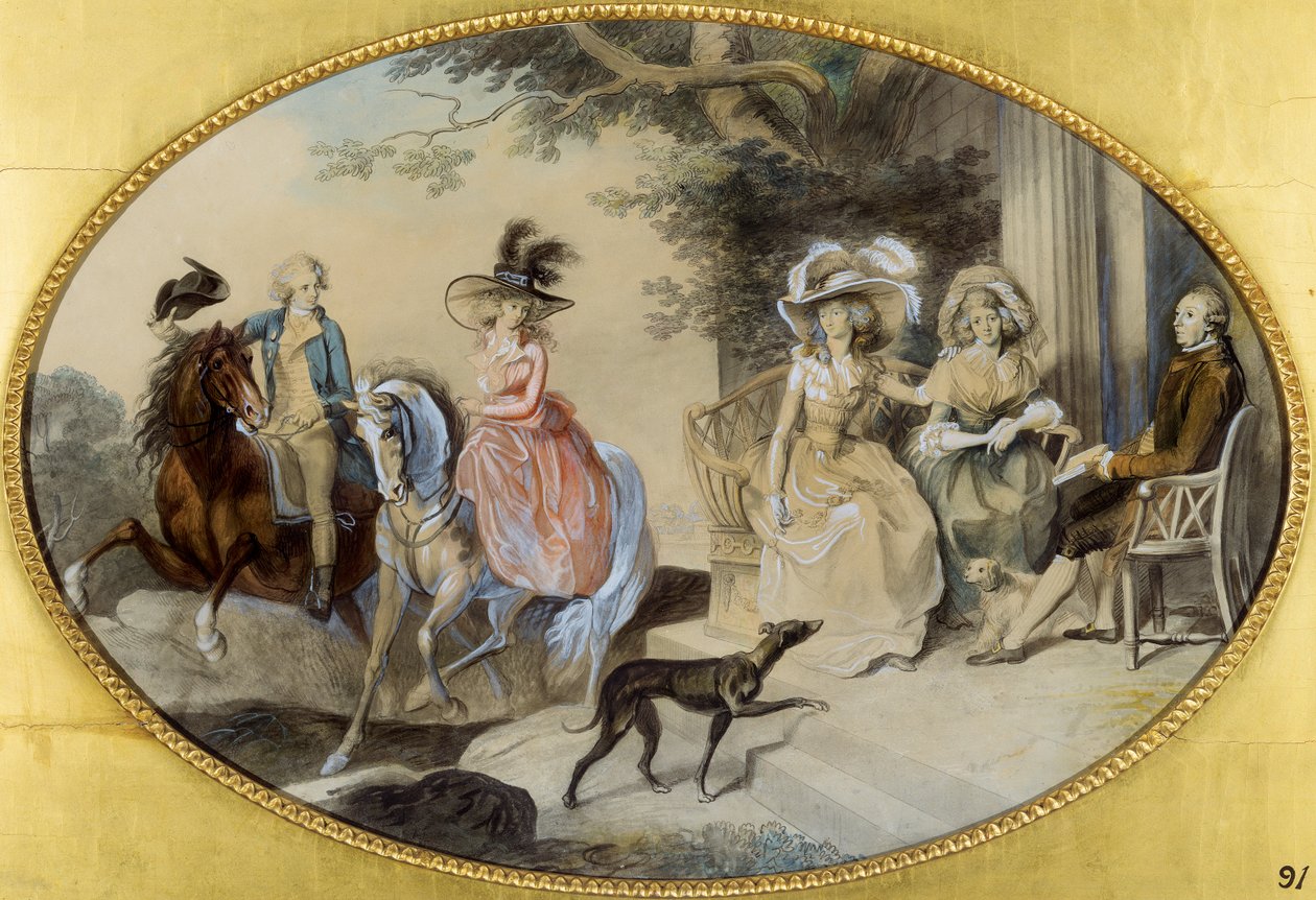 Lady St. Aubyn og hennes familie (penn og pensel og svart blekk, akvarell og gouache på papir) av Johann Heinrich Ramberg