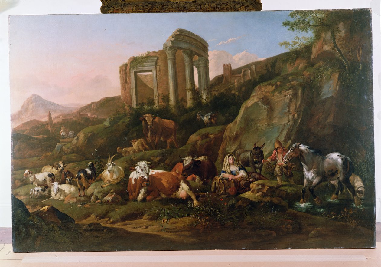 Klassisk landskap med dyr av Johann Heinrich Roos