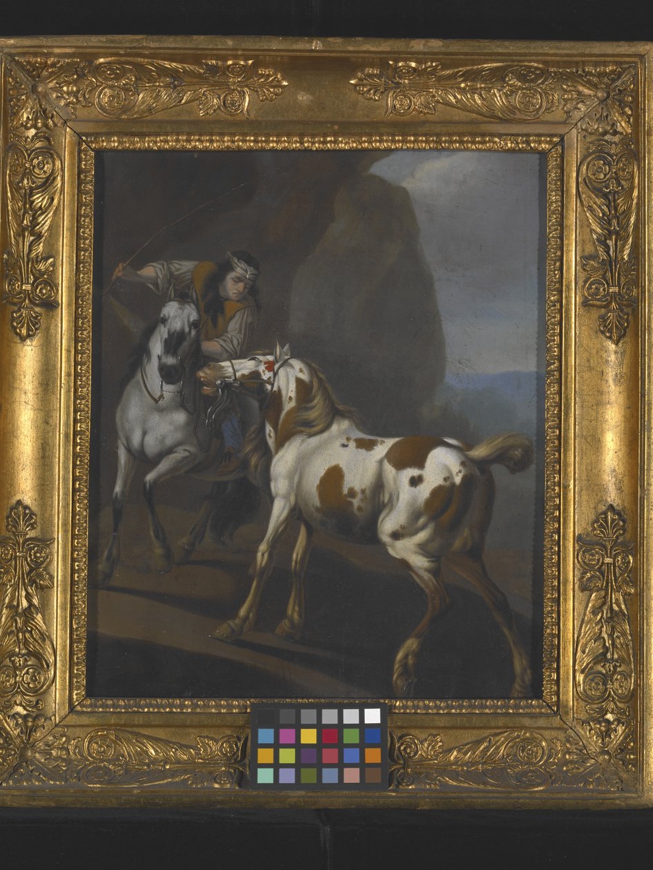 Indian Taming A Horse (olje på lerret) av Johann Heinrich Roos