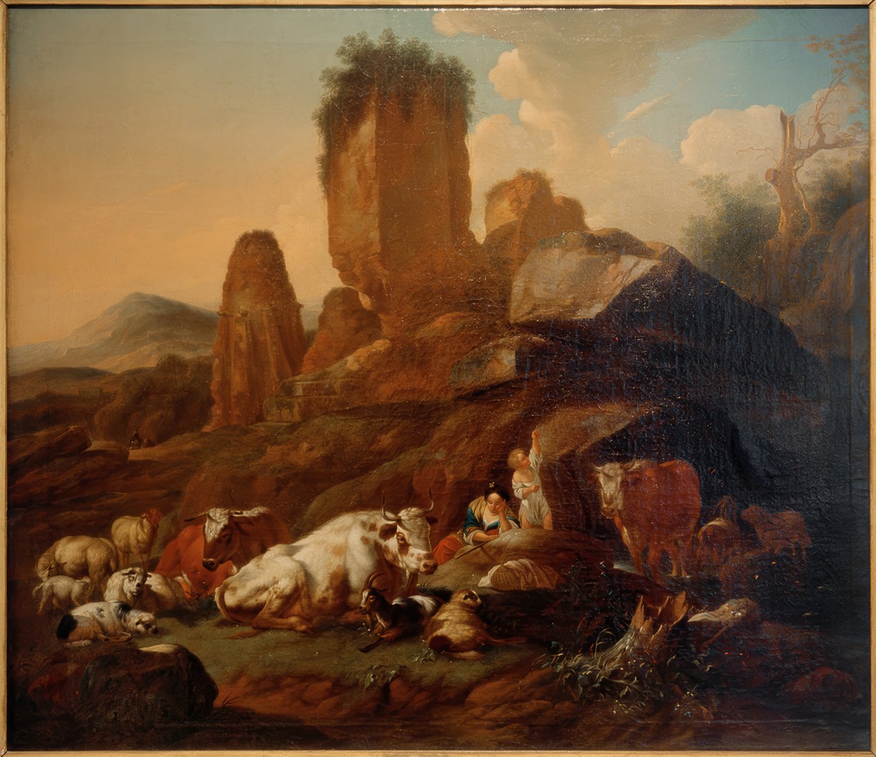 Hvilende gjeterinne og storfe av Johann Heinrich Roos