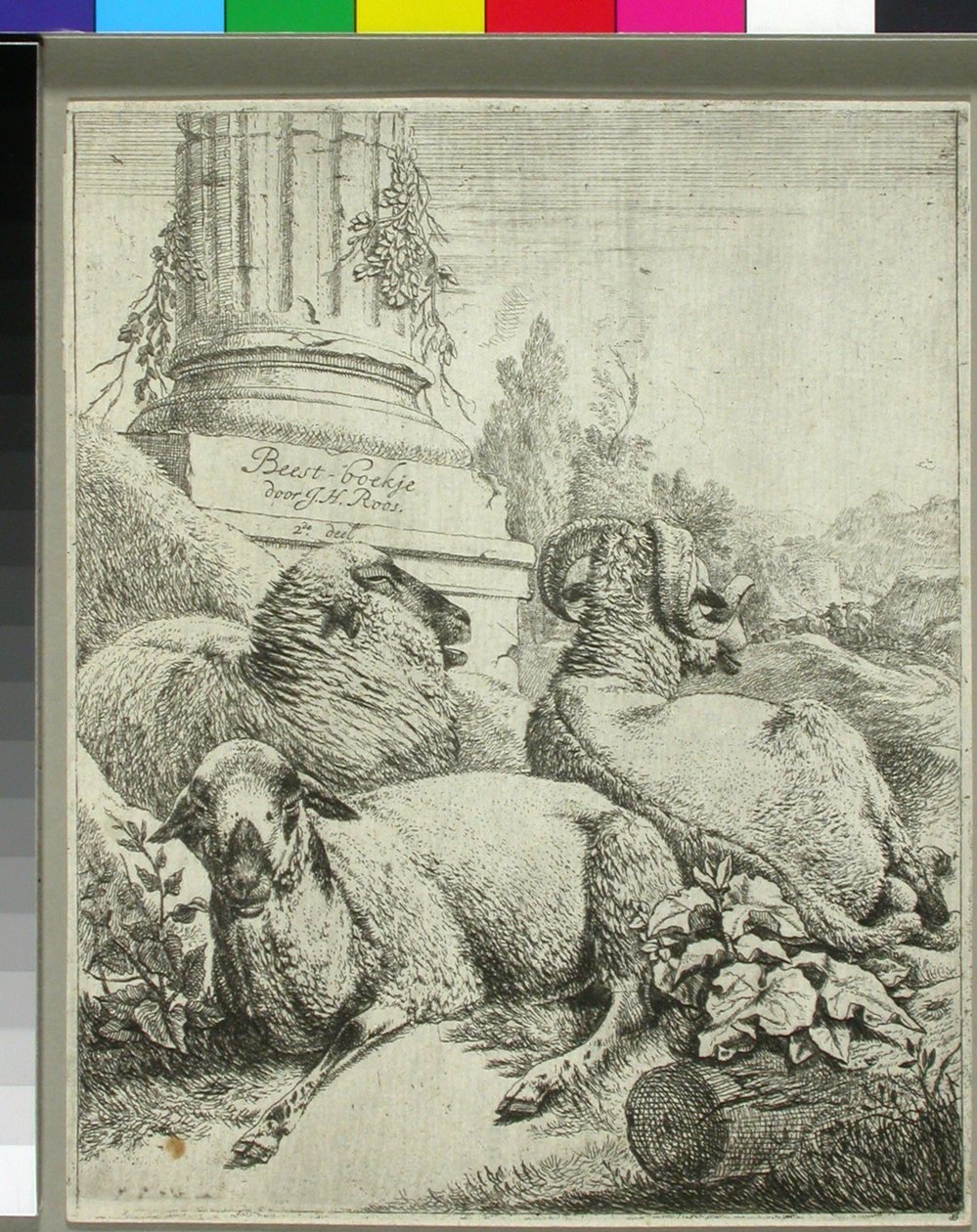 Sau ved foten av en søyle av Johann Heinrich Roos