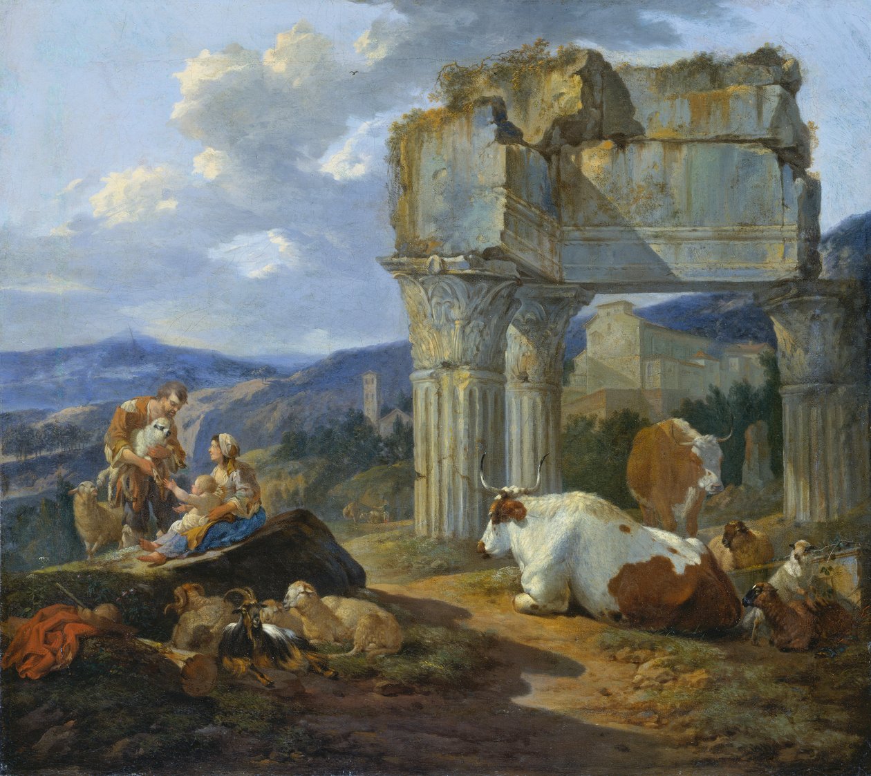 Gjeterfamilie ved ruinene av Vespasians tempel av Johann Heinrich Roos