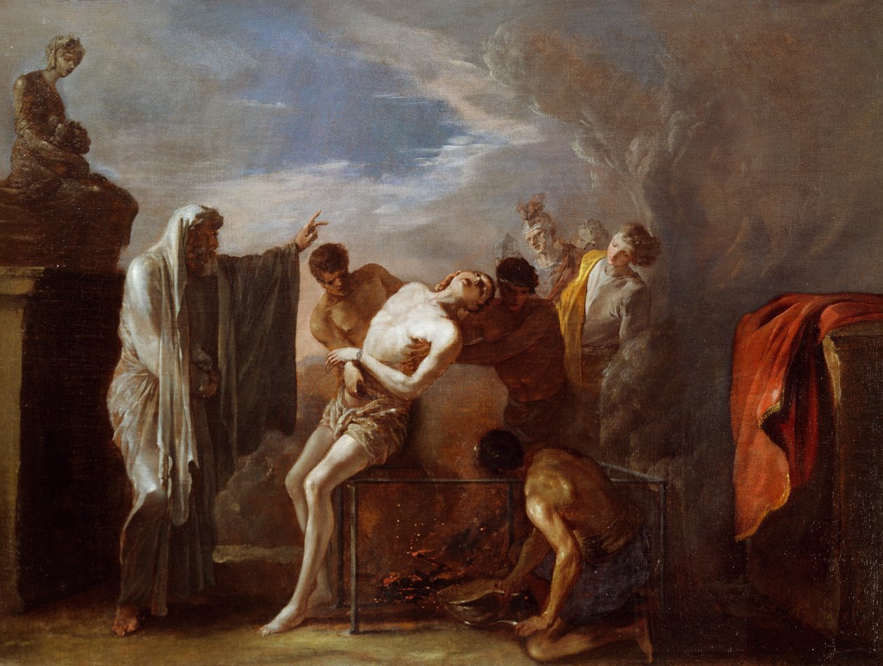 Martyrdom of St Lawrence av Johann Heinrich Schonfeld (ca 1609-1683), olje på lerret, 75x101 cm av Johann Heinrich Schonfeldt