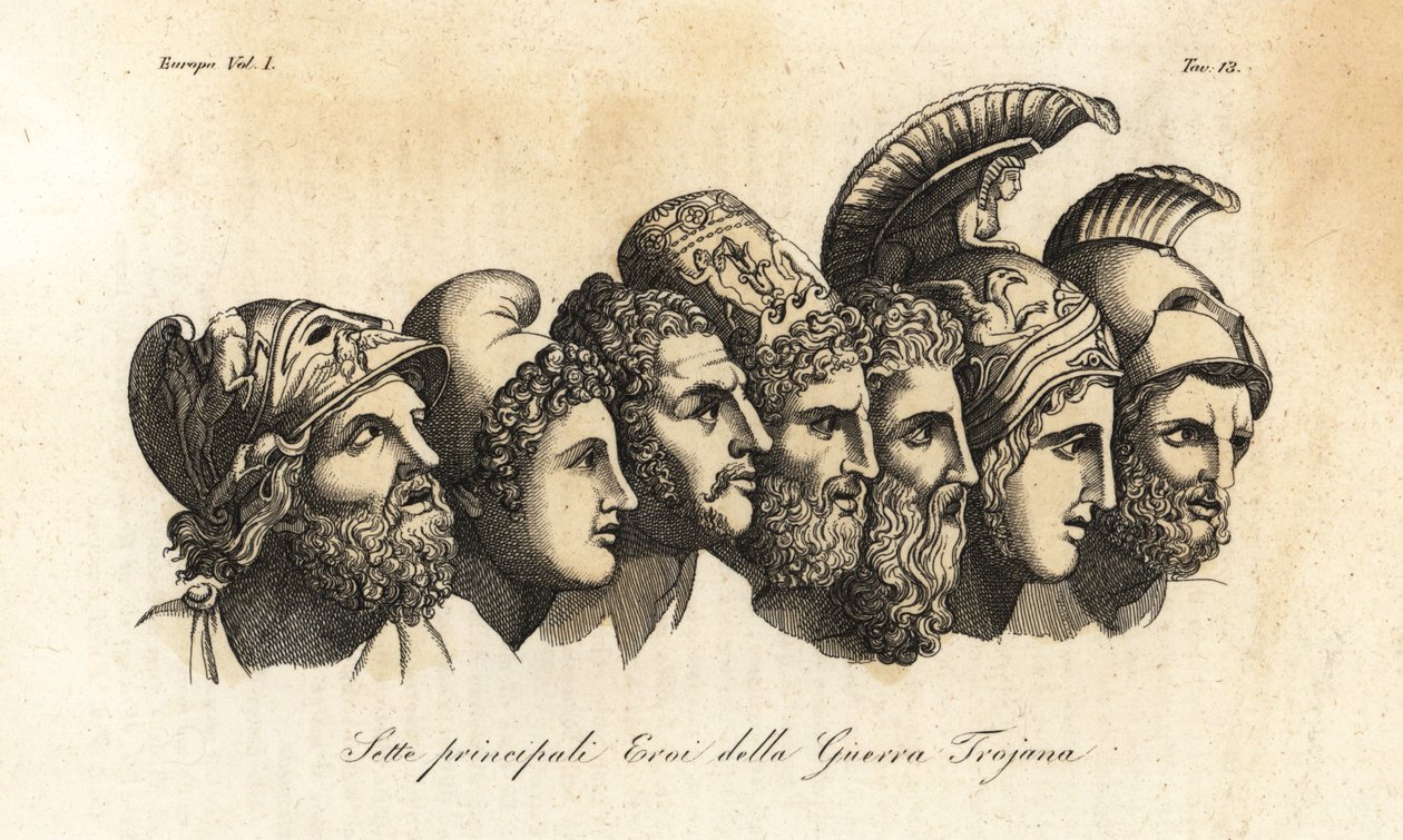 Byster av syv viktigste helter fra den trojanske krigen av Johann Heinrich Wilhelm (after) Tischbein