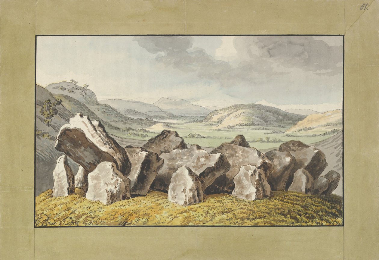En forhistorisk steinsirkel på en haug, et omfattende landskap bortenfor, midten av 1700-begynnelsen av 1800-tallet. av Johann Heinrich Wilhelm Tischbein
