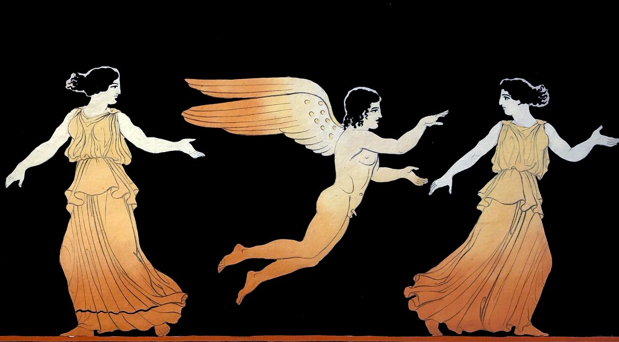 Eros forfølger to kvinner ca. 1796 (Kobberplategravering) av Johann Heinrich Wilhelm Tischbein