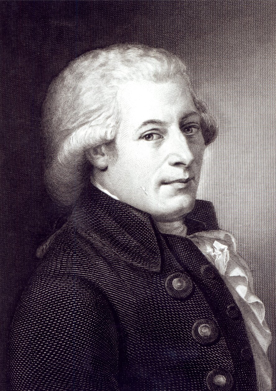 Portrett av Wolfgang Amadeus Mozart (1756–91) østerriksk komponist, gravert av Lazarus Gottlieb Sichling (1812–63) av Johann Heinrich Wilhelm Tischbein