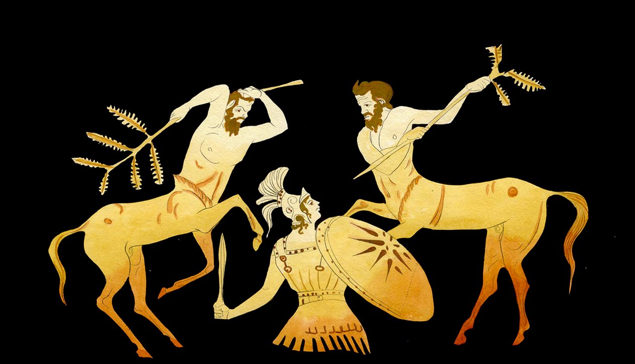 Theseus kjemper mot kentaurene ved Pirithous bryllup til Hippodamia, ca. 1796 (kobberstikk) av Johann Heinrich Wilhelm Tischbein