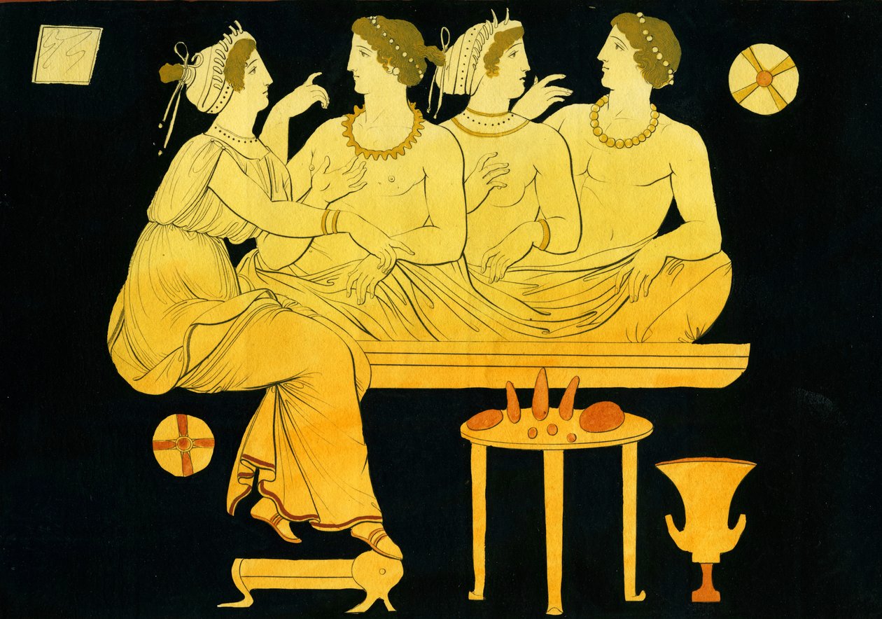 To unge menn blir underholdt av Hetairai under et symposium ca. 1796 av Johann Heinrich Wilhelm Tischbein