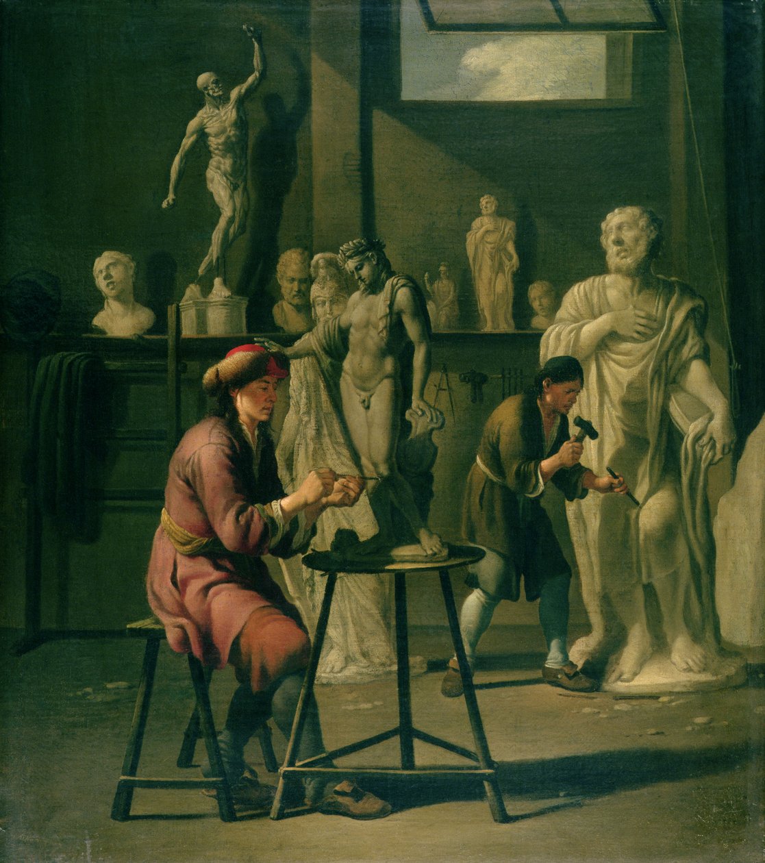 Interiør i et billedhuggerstudio av Johann Heiss