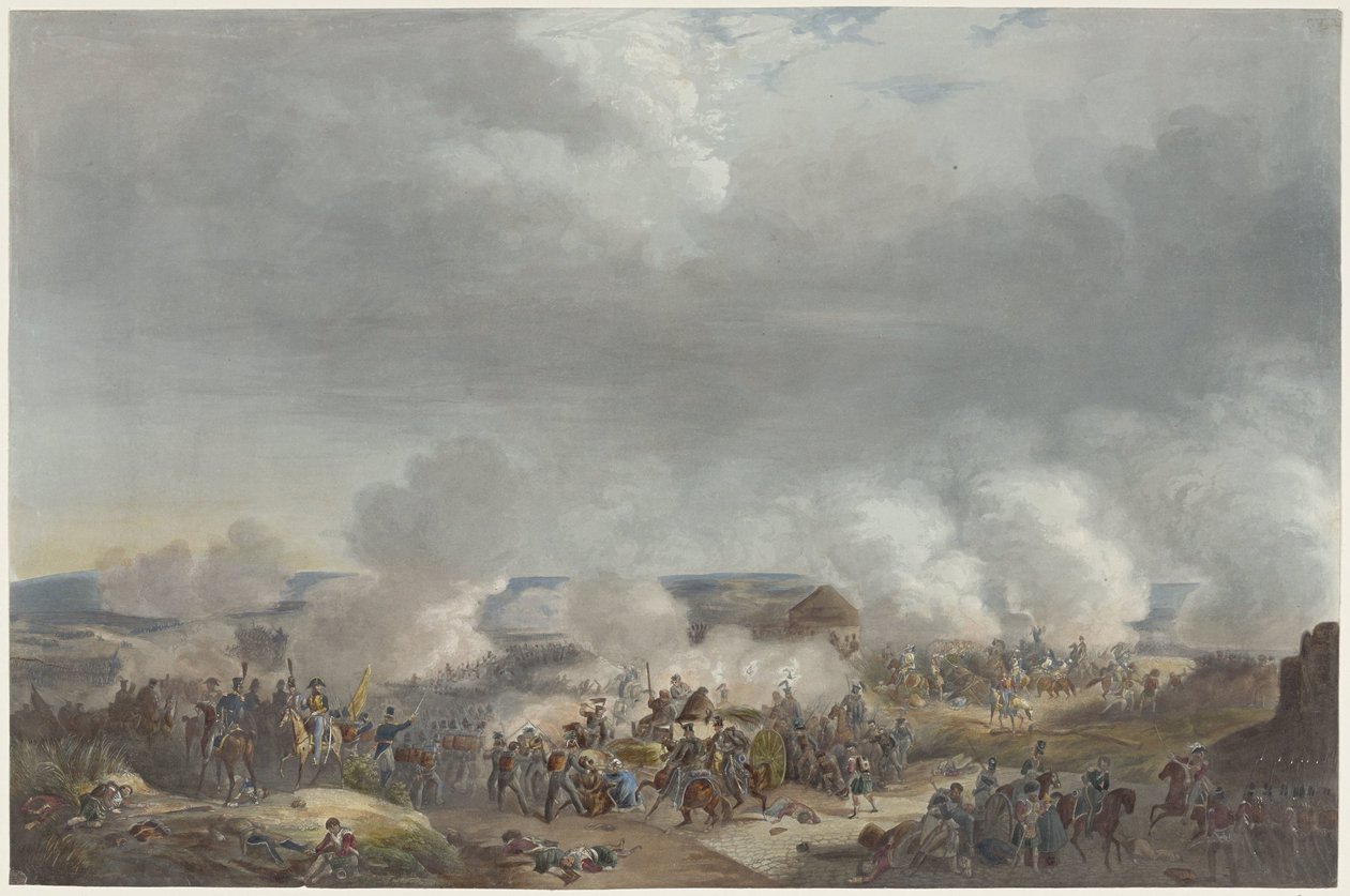 Prince of Orange i slaget ved Quatre-Bras, 1815 Tolv plater med ankomst og innvielse av William I i Brussel og kampene ved Quatre-Bras og Waterloo i 1815 (serietittel) av Johann Hürlimann