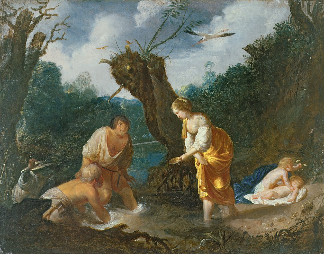 Latona forvandler bøndene til frosker, ca. 1644 (olje på kobber) av Johann Hulsman