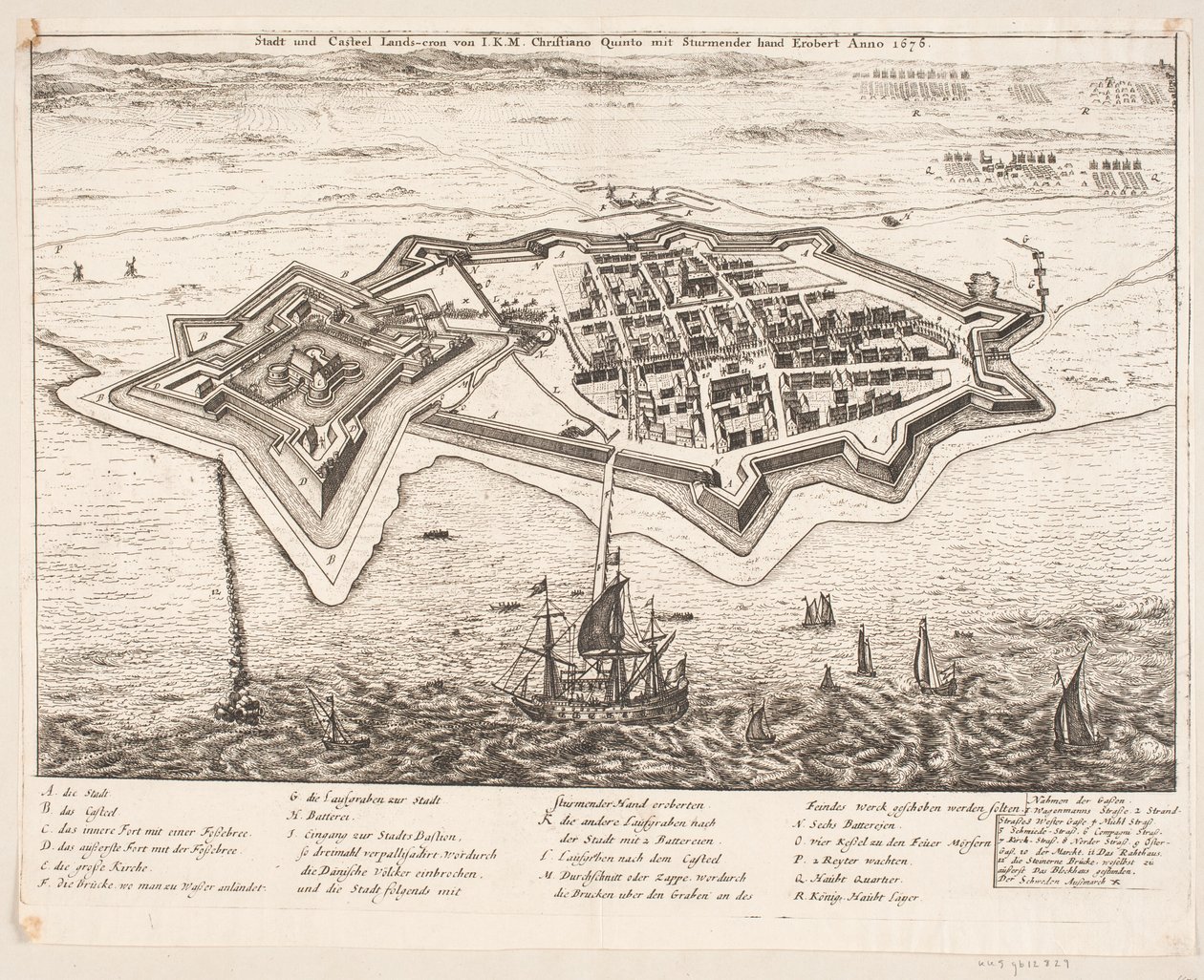 Byen og Castel Landskron erobret av I.K.M Cristiano Quinto Anno 1676 av Johann Husman