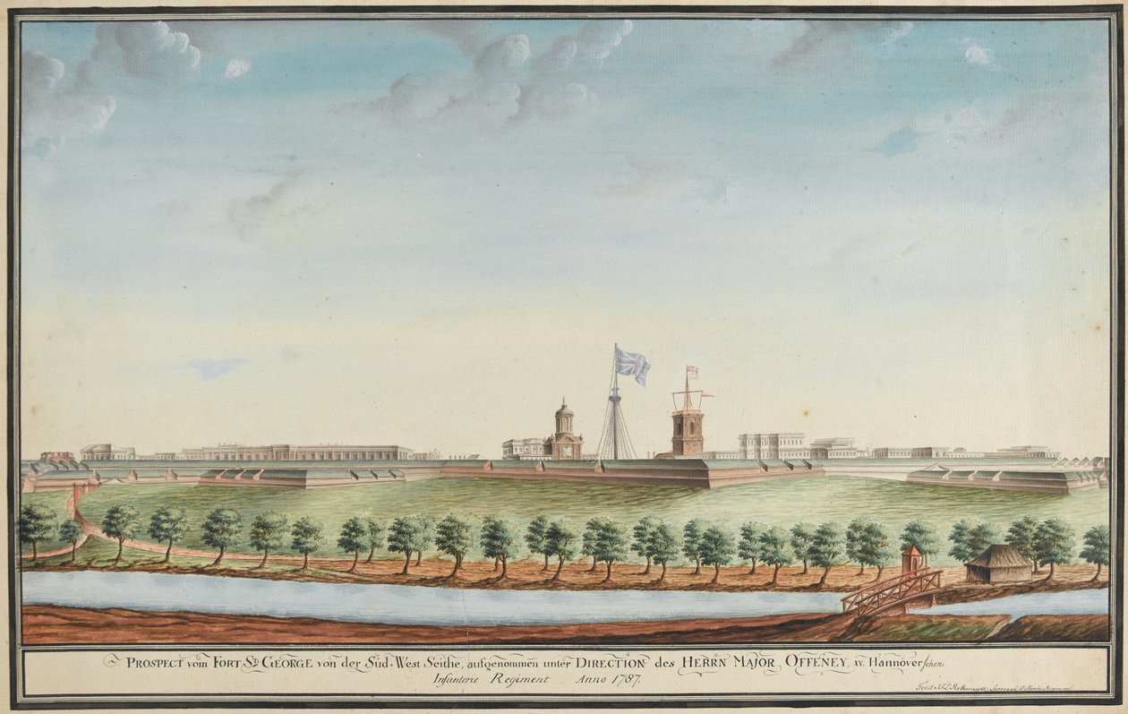 Prospekt fra Fort St George av Johann Jacob Ludewig Rothmeyer