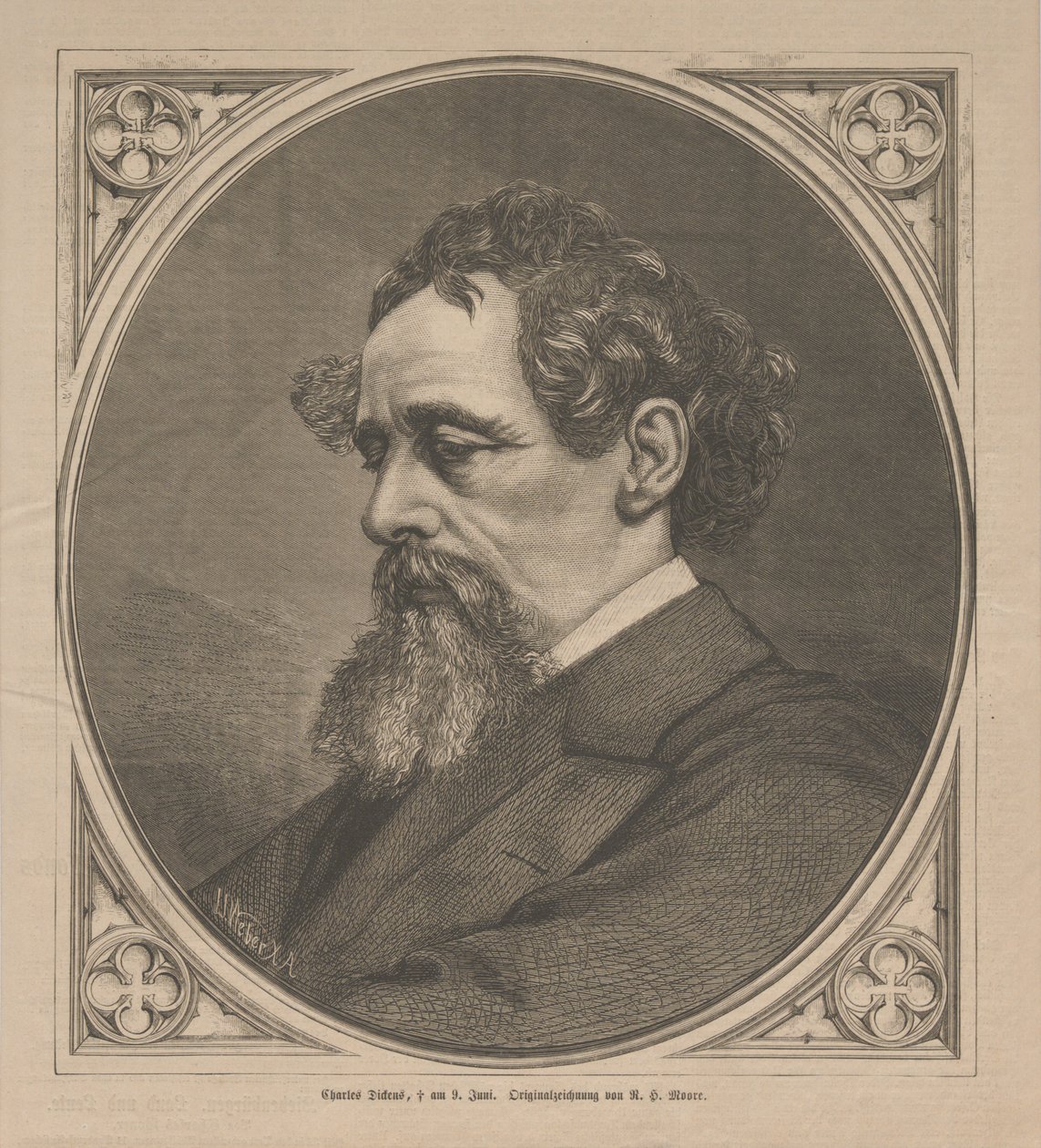 Portrett av Charles Dickens, 1870. av Johann Jacob Weber