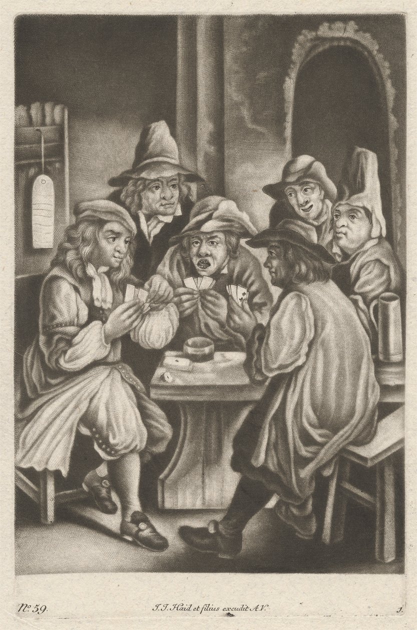 Menn som spiller kort av Johann Jacobus Haid