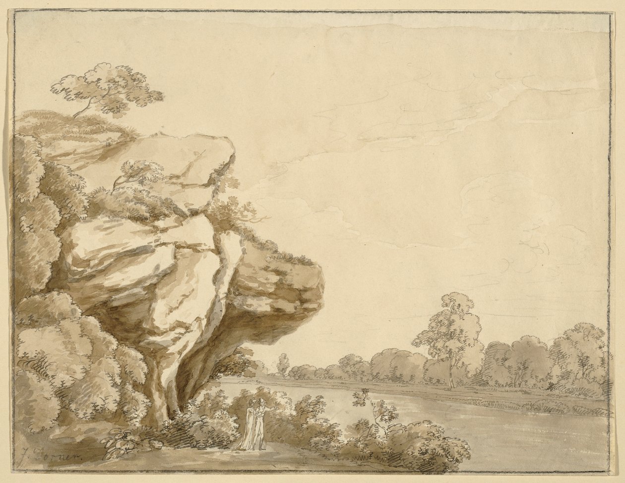 Herre og dame i et landskap av Johann Jakob Dorner der Jüngere