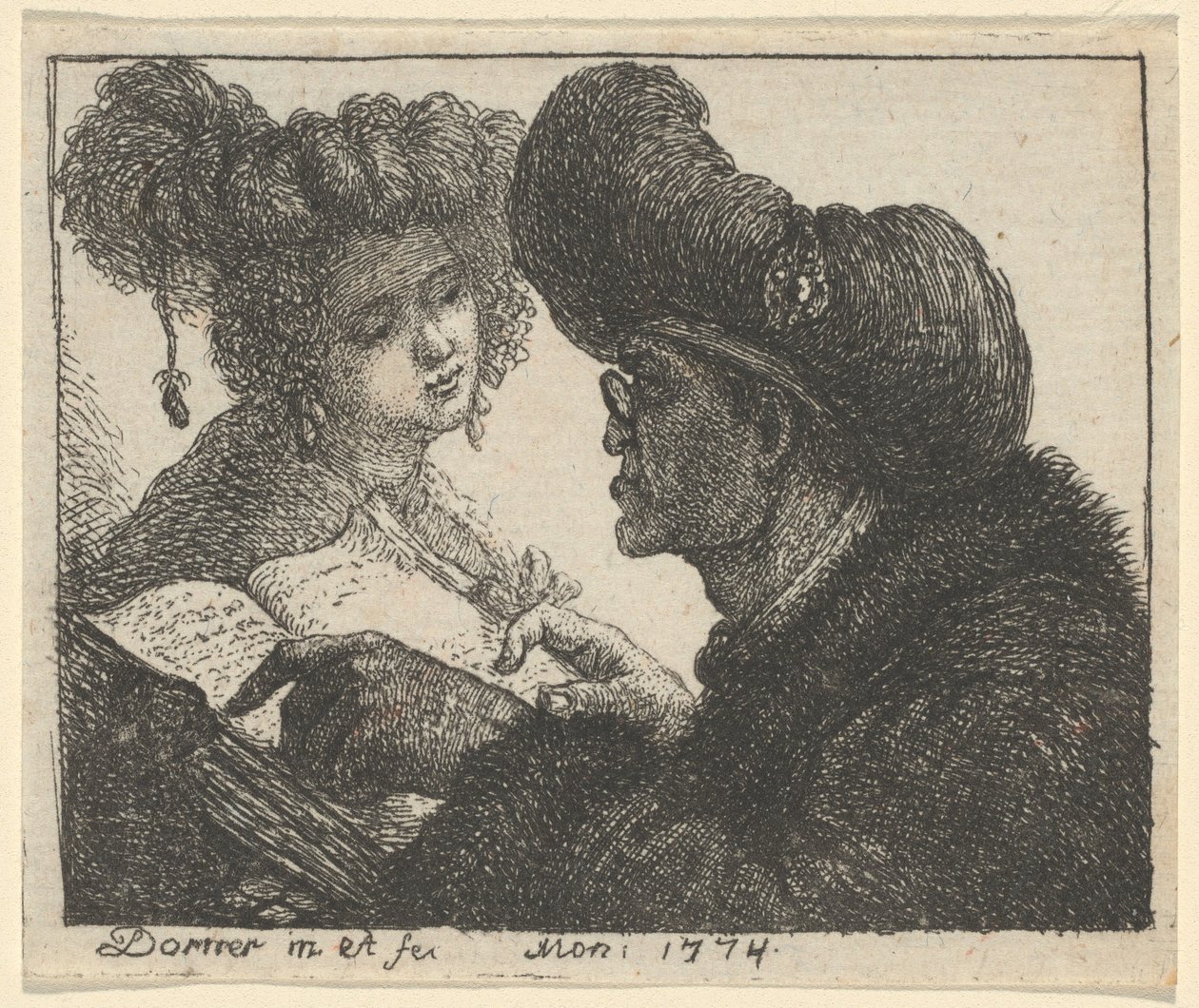 En mann i turban leser for en ung kvinne av Johann Jakob Dorner the Elder
