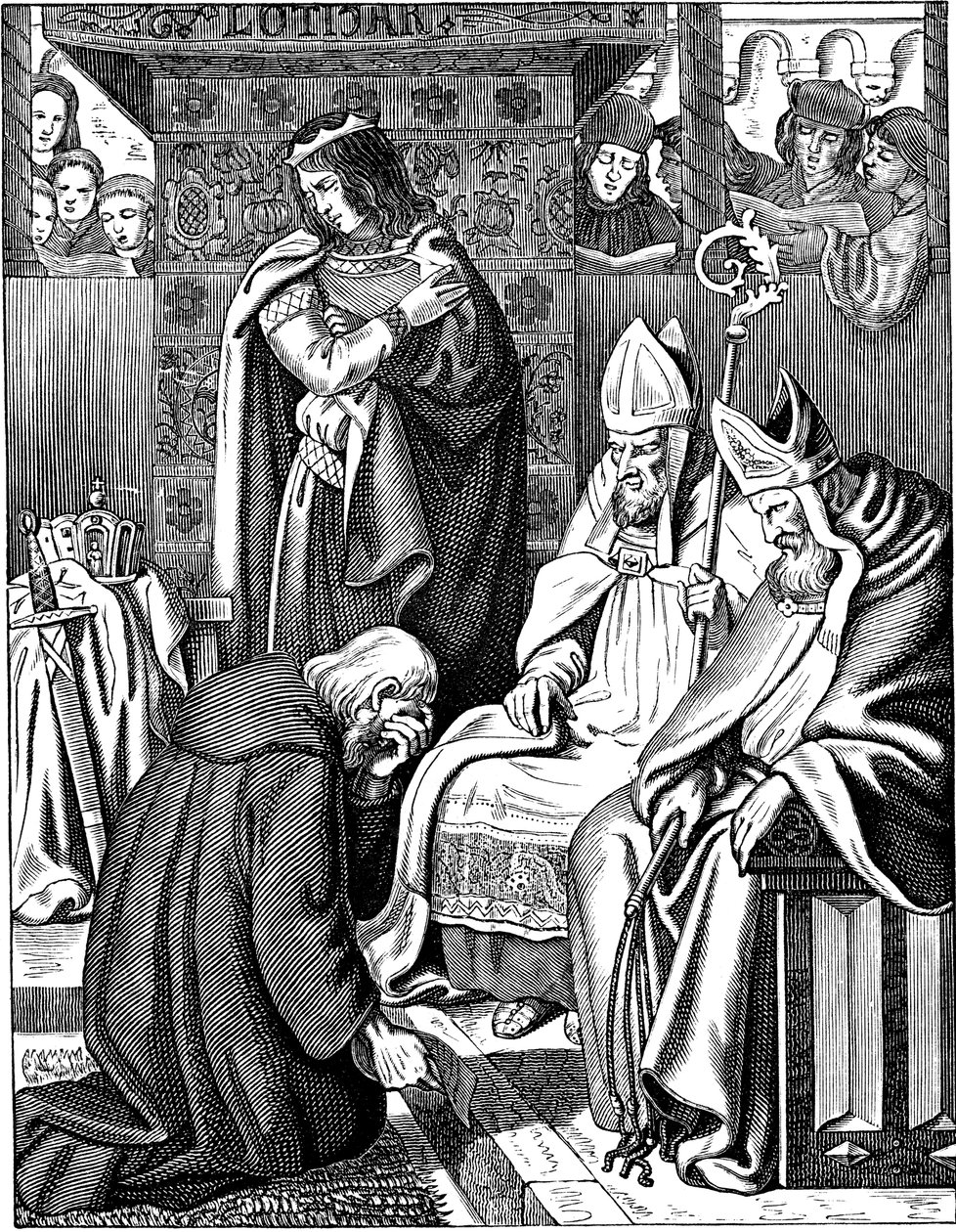 Ludvig den fromme gjorde bot i Attigny i 822 Illustrasjon fra det tyske folks historie av E. Duller, 1840 av Johann Jakob Kirchhoff
