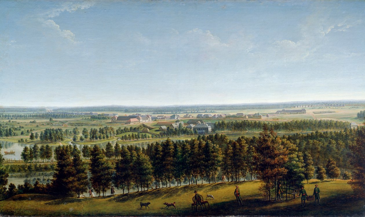 Palace Park sett fra Gatchina-palasset, 1790-tallet. av Johann Jakob Mettenleiter