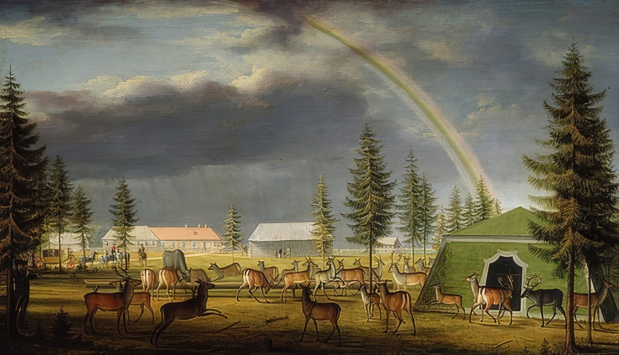 Dyreshow i Gatchina Castle Park. 1792 av Johann Jakob Mettenleiter