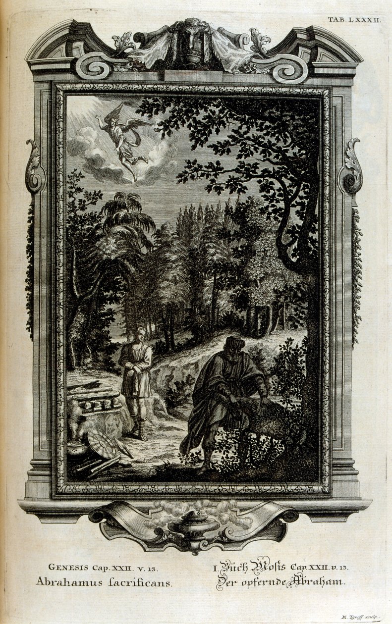 Abraham forbereder seg på å ofre Isak av Johann Jakob Scheuchzer