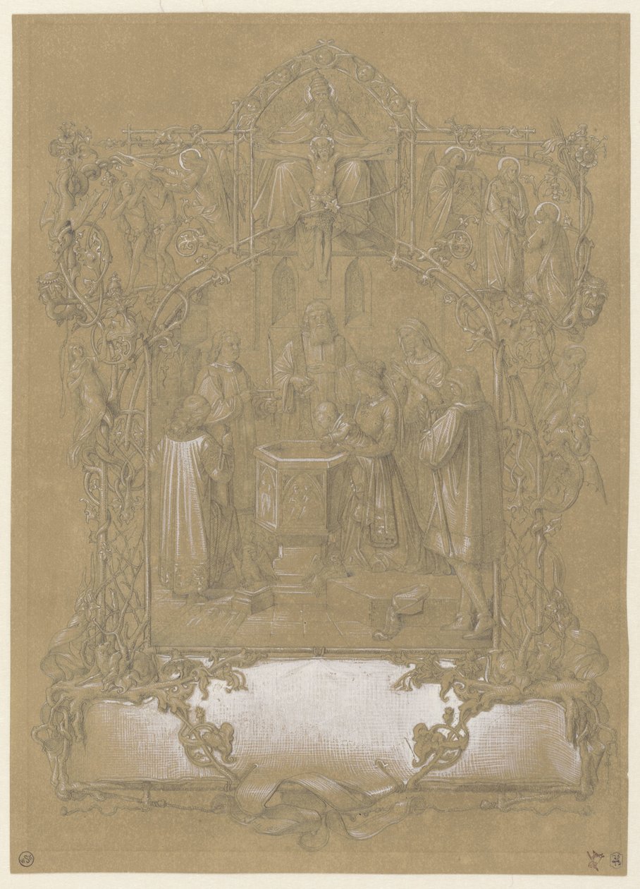 Design til dåpskort av Johann Klein (attributed to)