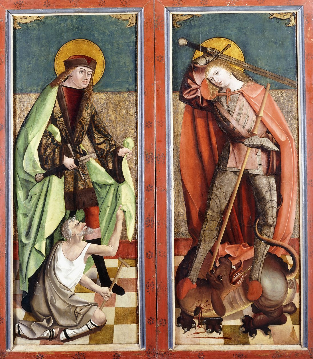Saint Martin og tiggeren; og Saint George and the Dragon - vingene til en altertavle, av Johann Koerbecke