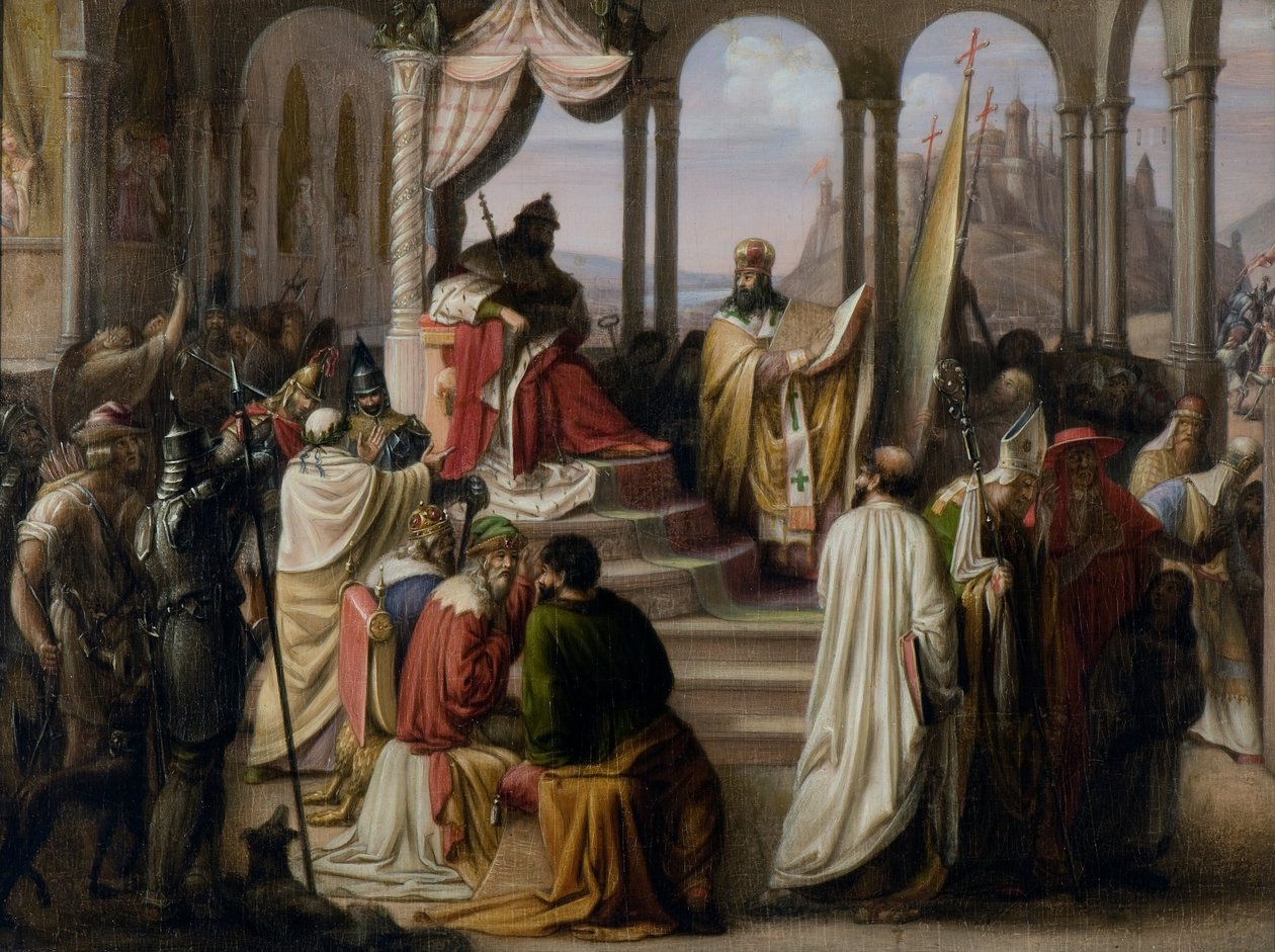 Prins Vladimir velger en religion i 988 En religiøs tvist i det russiske hoffet, 1822 av Johann Leberecht Eggink