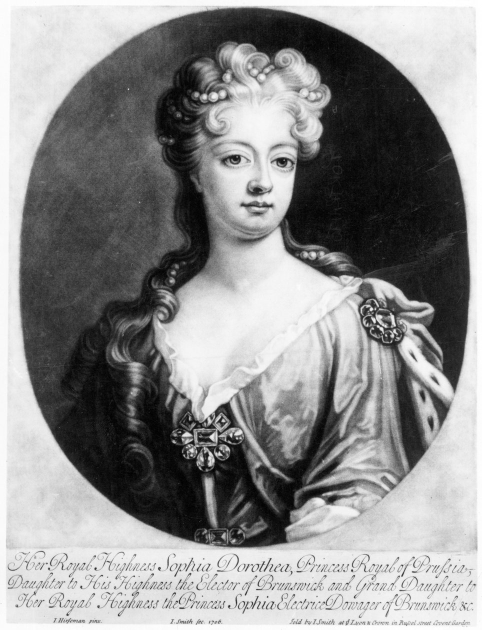 Sophia Dorothea, dronning av Preussen, gravert av John Smith, 1706 av Johann Leonhard Hirschmann