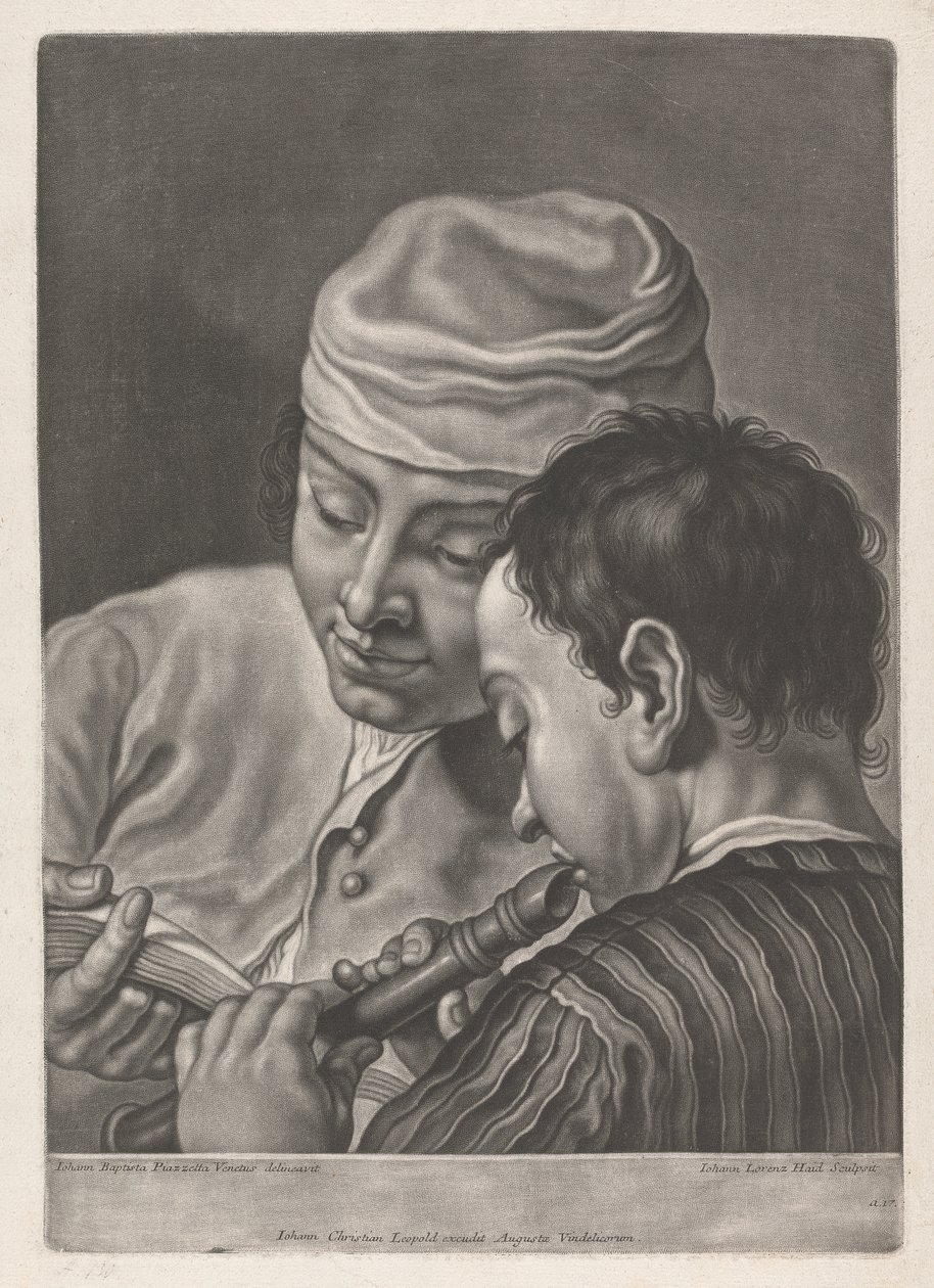 Portrett av to menn, en spiller blokkfløyte av Johann Lorenz Haid
