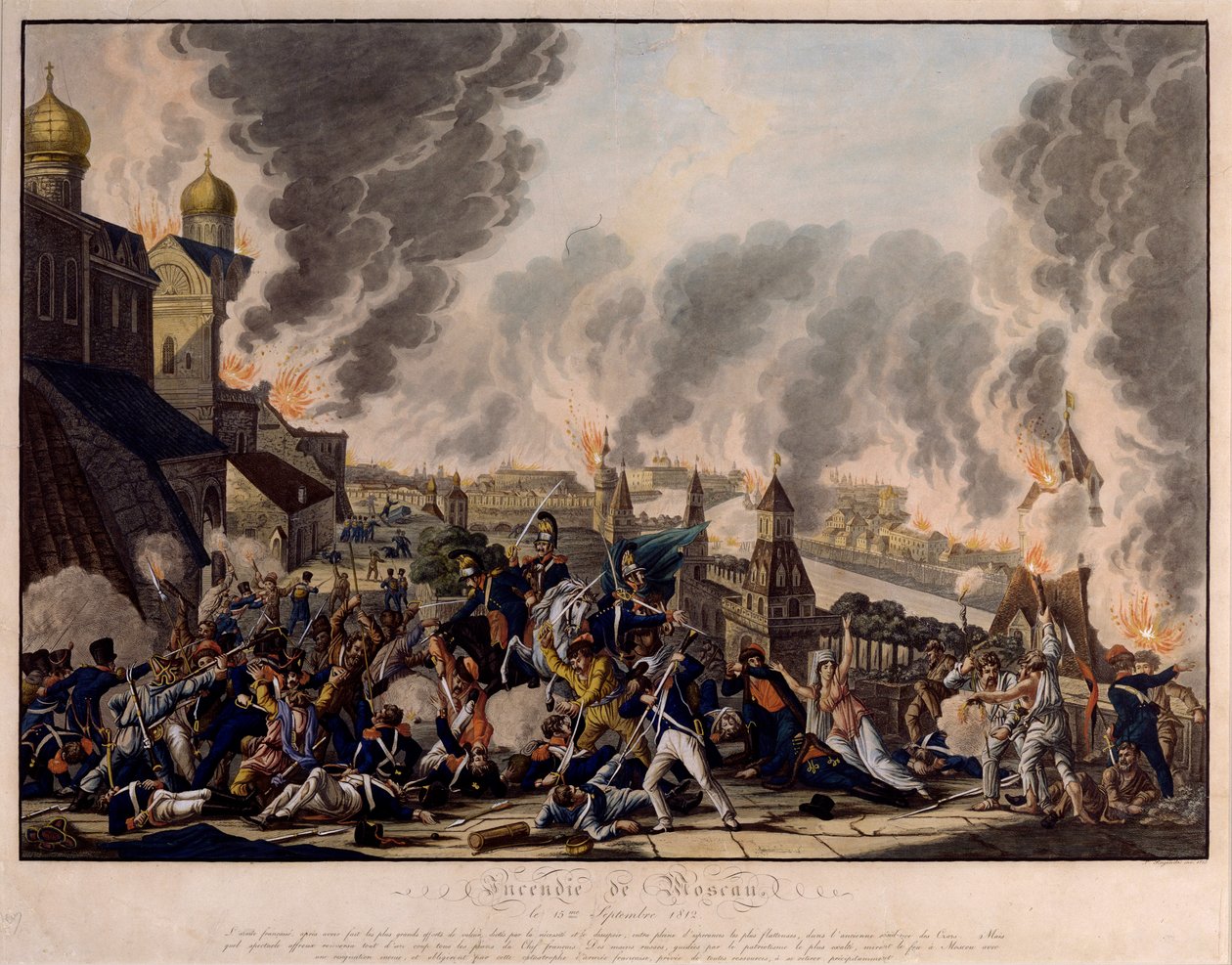 Brenningen av Moskva 15. september 1812. Grande Armee (Frankrike) stormet den russiske byen (Napoleonskrigene av Johann Lorenz Rugendas