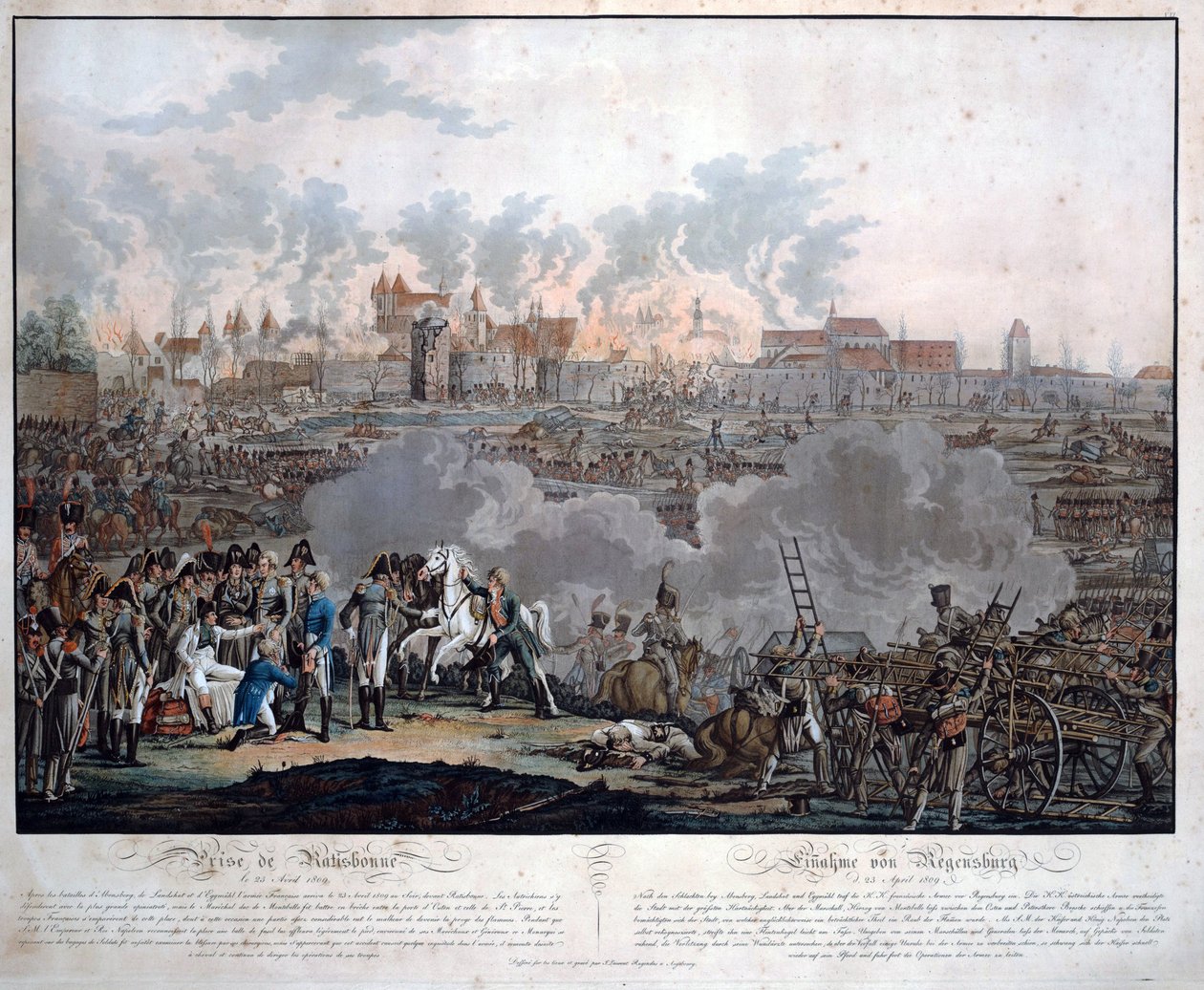 Slaget ved Ratisbon 23. april 1809 (slaget ved Regensburg) - Rugendas, Johann Lorenz, den yngre (1775-1826) - 1809 - Akvatint - 54,6x65,4 - Privat samling av Johann Lorenz Rugendas