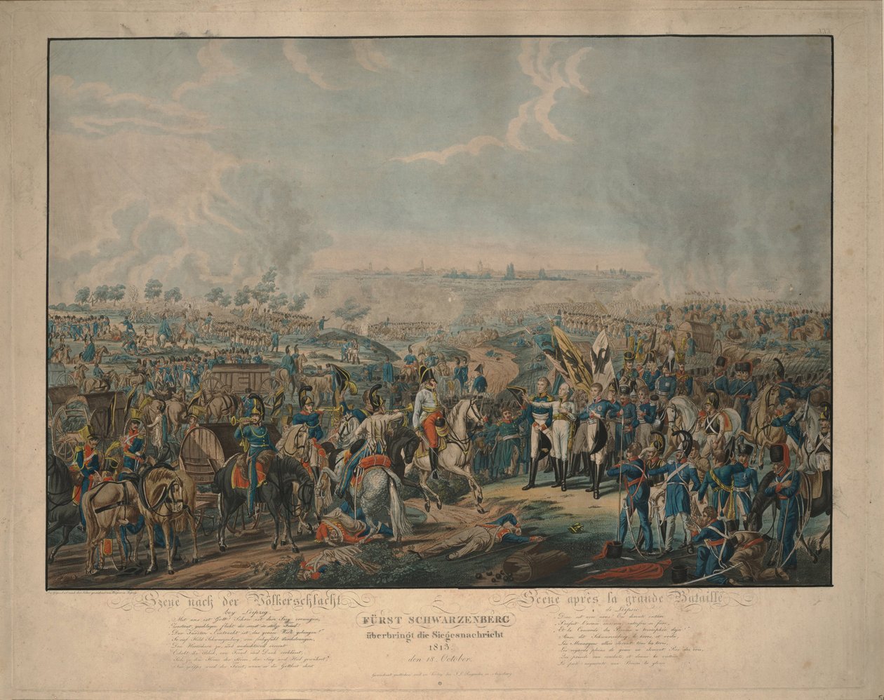 Etter nasjonenes slag: Prins Schwarzenberg kom med nyheten om seier 18. oktober 1813 av Johann Lorenz Rugendas the Younger